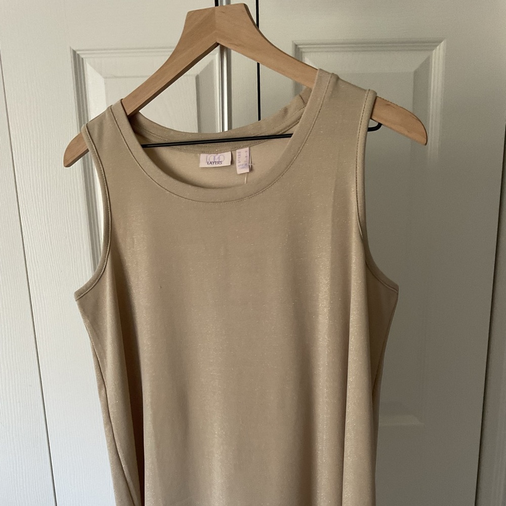 LOGO  Sleeveless Shimmer Tank Top - Goldish
